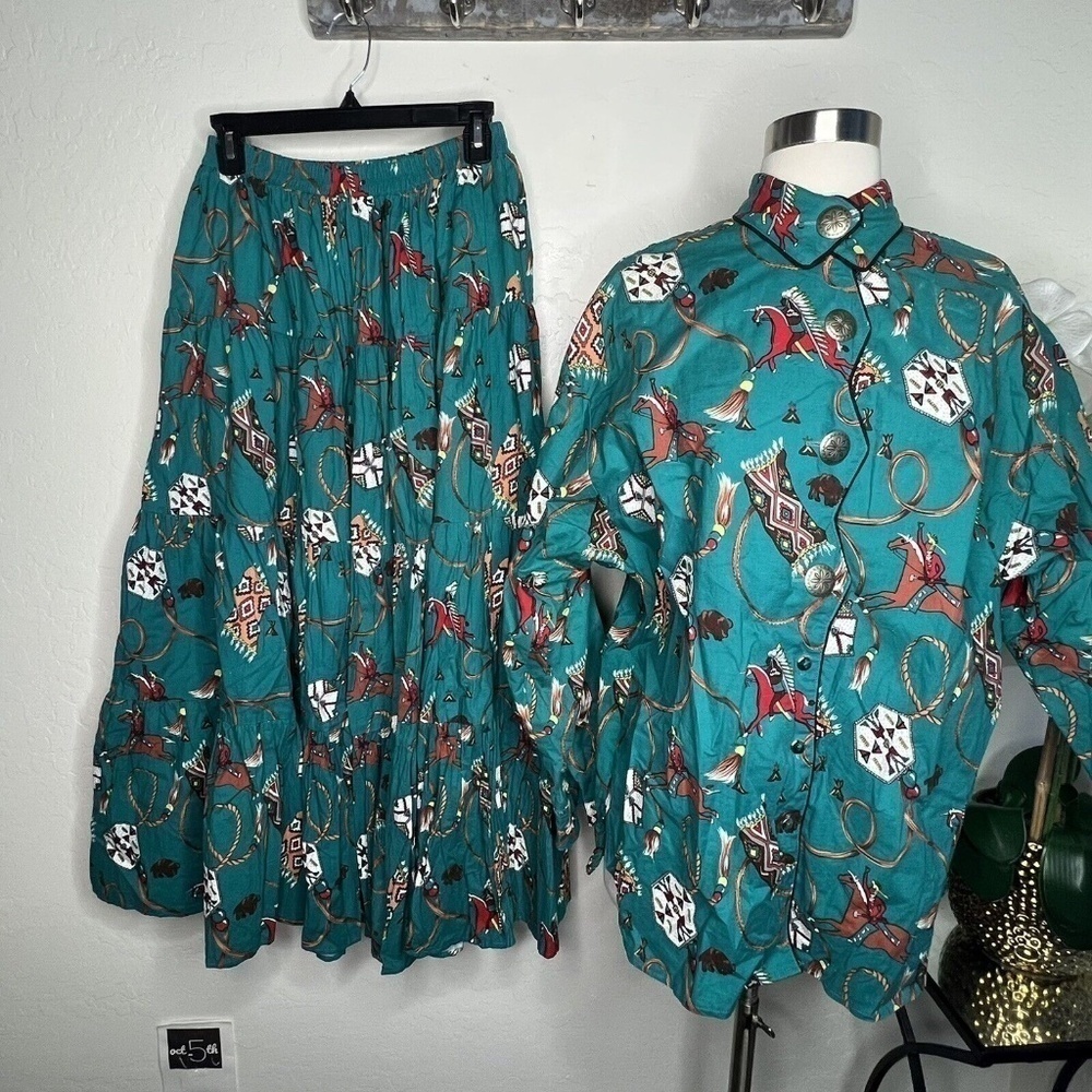 Vintage Circle T western Horse rodeo cowgirl ranch southwest Green Skirt Set Med